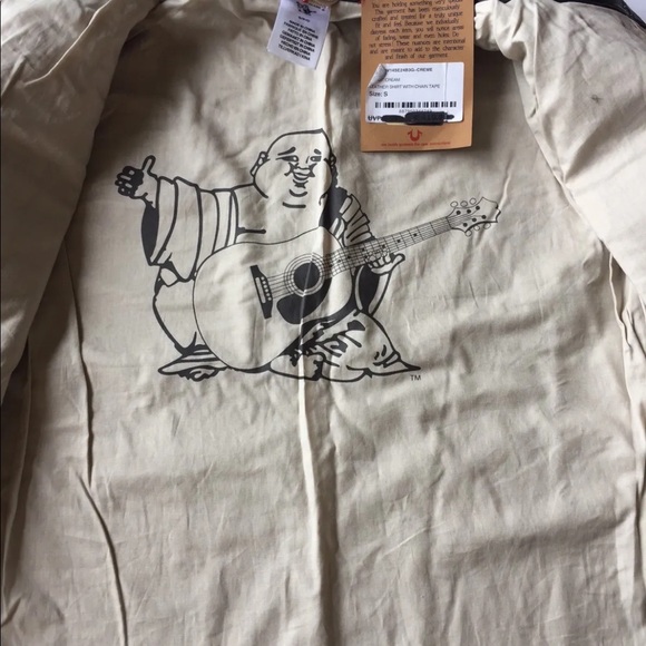 New True Religion Women Leather Shirt Western Long Sleeve Small Beige Distress - Picture 5 of 12